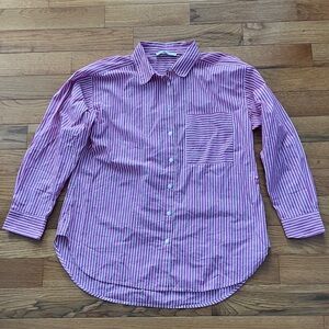 Loft - Pink and White Striped Oversized Button Down Shirt - Medium
